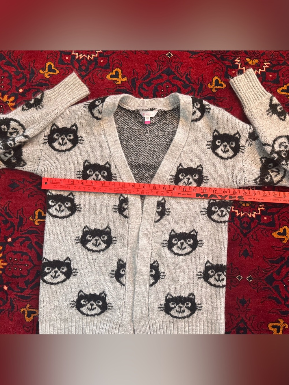 No Boundaries Womens S 3-5 Cat Print Cardigan Sweater Gray Black Open Front - Picture 6 of 8